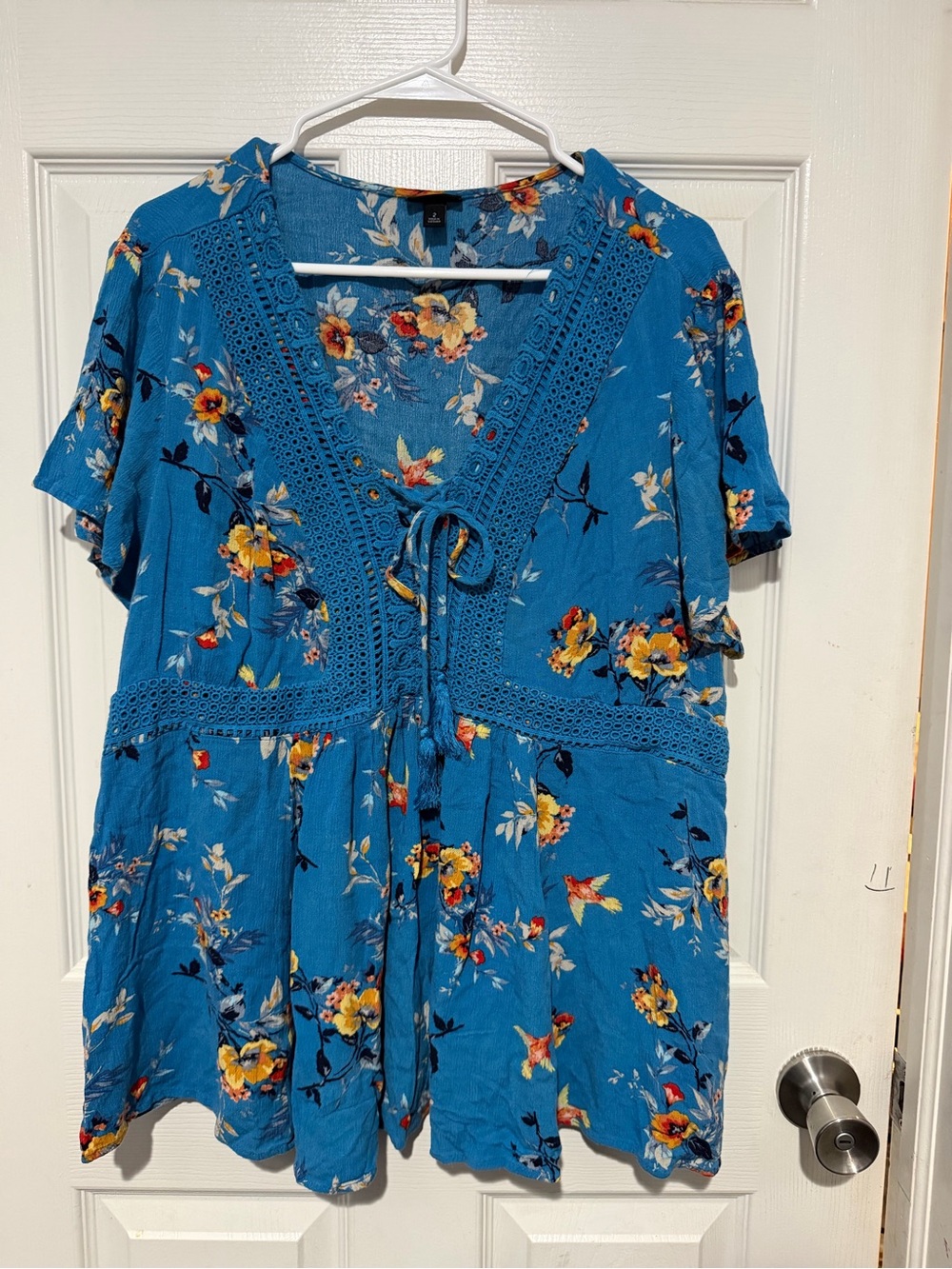 Torrid Teal Floral Shift Top with Yellow & Orange Blooms